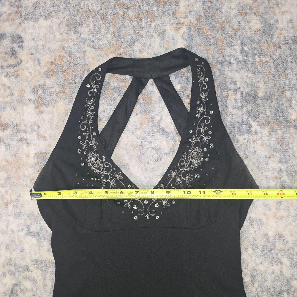 VTG y2k Jane & Johnny Slip Dress 4 Black Halter Beaded Maxi Formal Prom Party - Picture 3 of 12